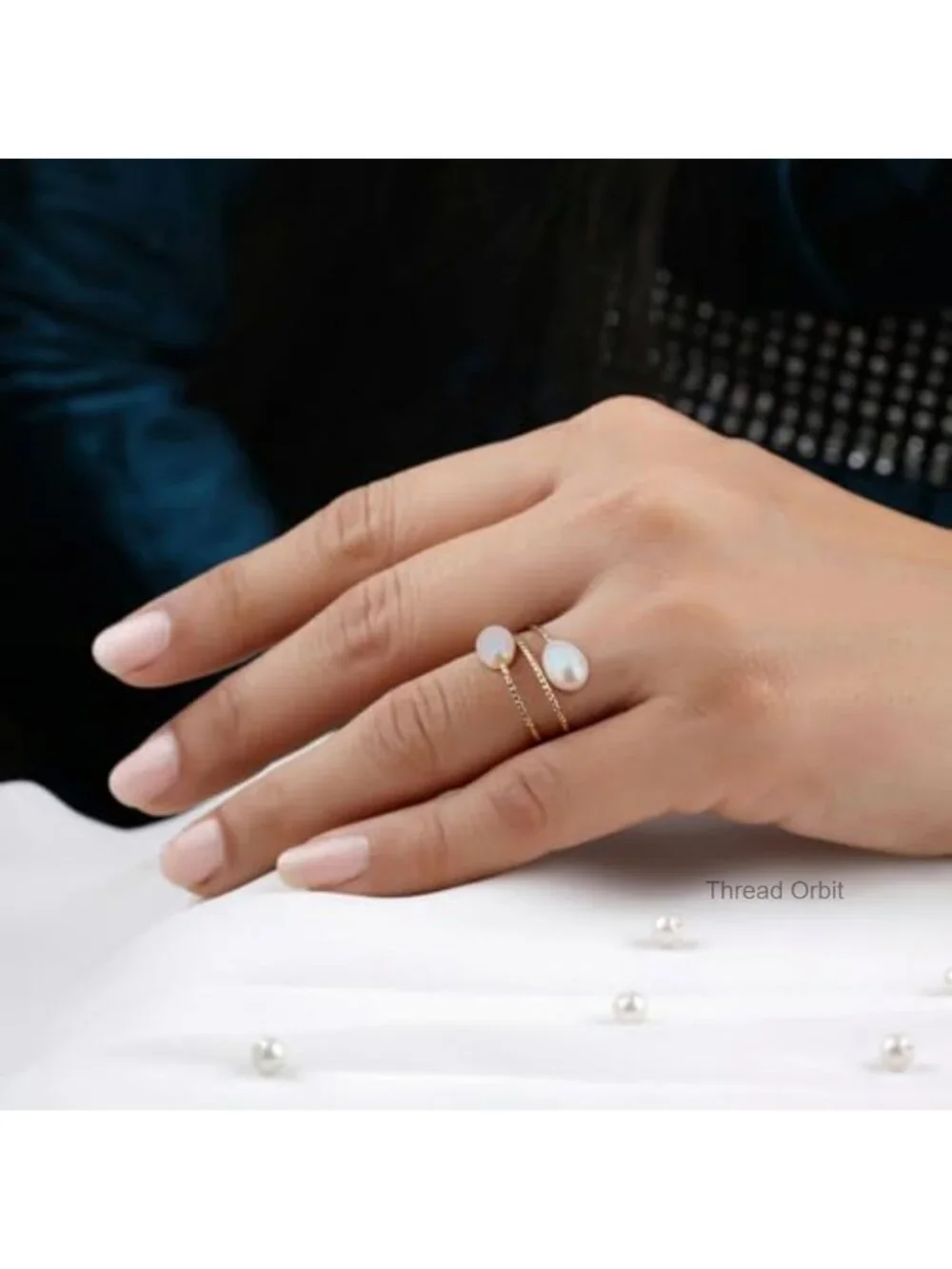 Natural Double Freshwater Pearl Ring, Gold Plated, Adjustable Open Ring for